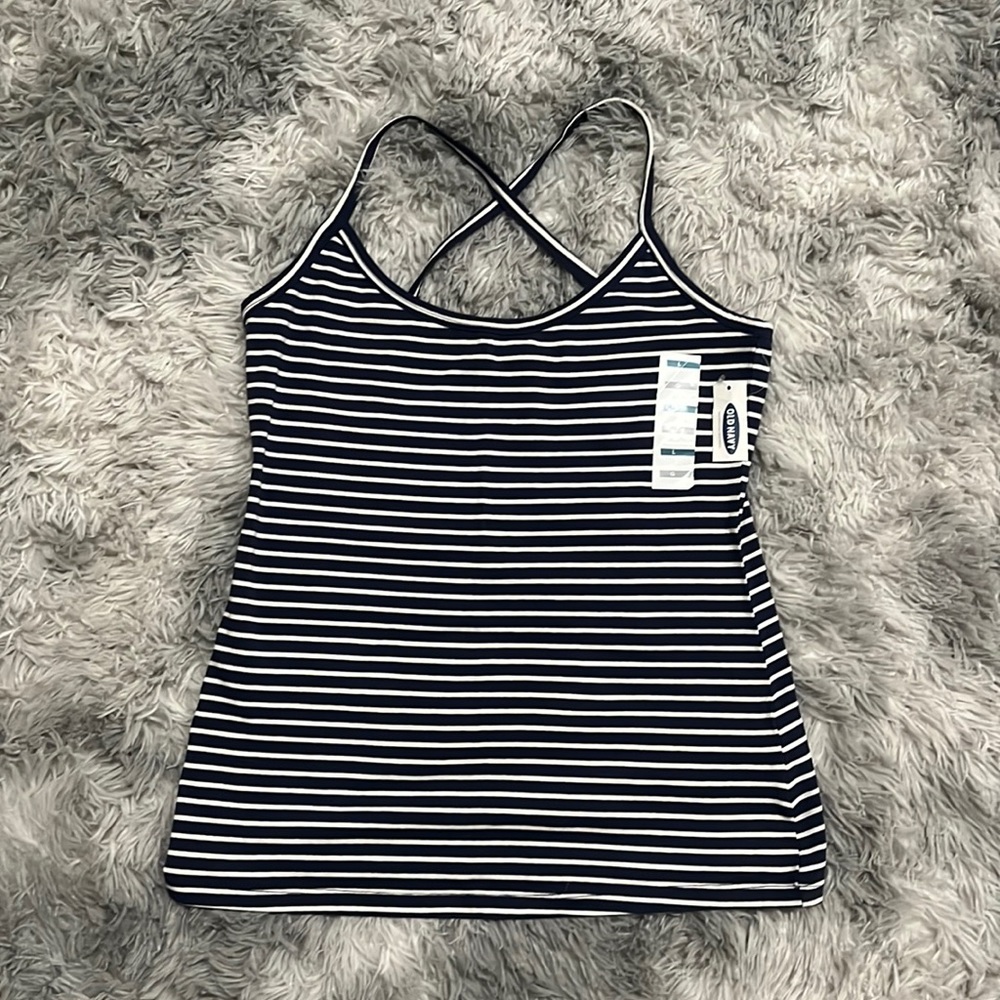 Blue and white striped tank top